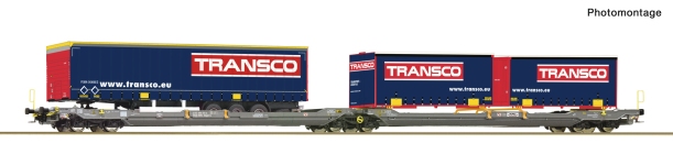 Roco 6600113 - H0 - Doppeltaschen-Gelenkwagen T3000e Transco, Hupac, Ep. V-VI